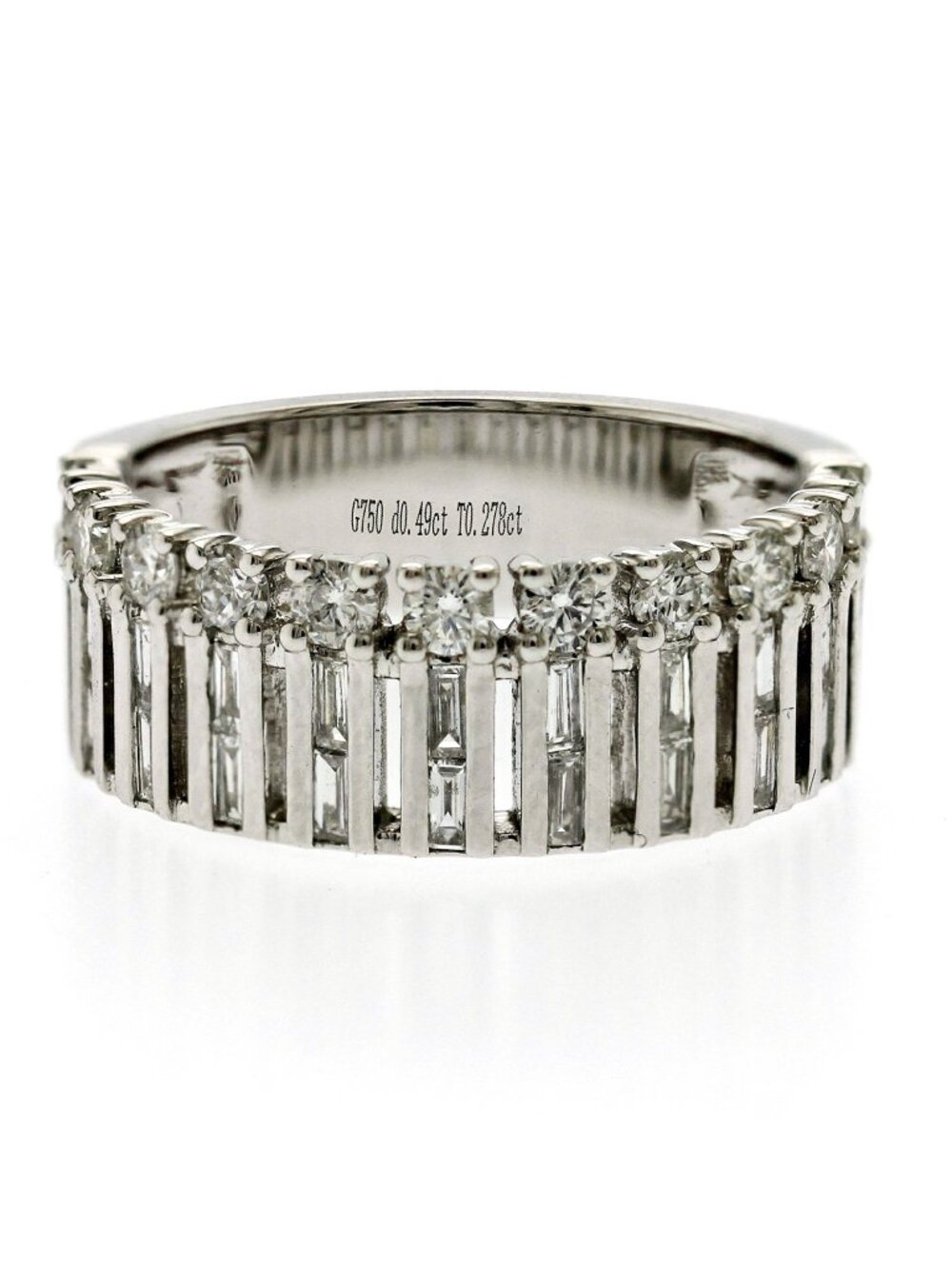 0.76 CT Round and Baguette Diamond 14K White Gold Wedding Band Ring Size 6